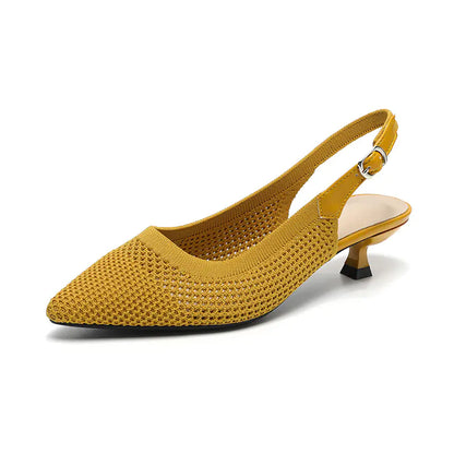 Summer Pointed Toe Hollow Knit Women's Cat Heel Shoes