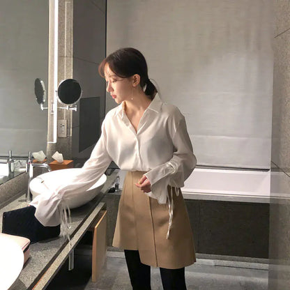 Elegant Solid Chiffon Women's Flare Sleeve Shirt