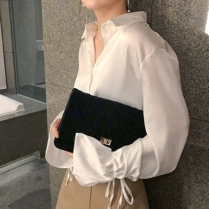Elegant Solid Chiffon Women's Flare Sleeve Shirt