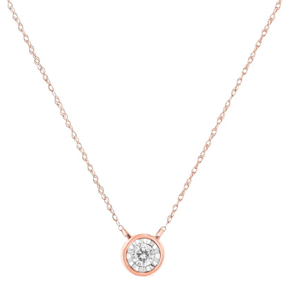 10K Gold Round Brilliant-Cut Diamond Modern Bezel-Set Solitaire Pendant Necklace (J-K Color, I2-I3 Clarity) - 16" with 2" Extender
