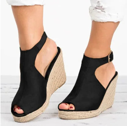 Woven Women's Ankle Strap Wedge Heel Shoes