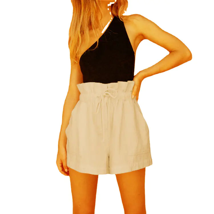 Casual Cotton-Linen Loose Drawstring Wide-Leg Shorts