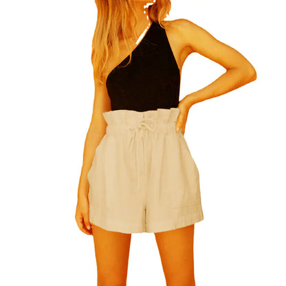 Casual Cotton-Linen Loose Drawstring Wide-Leg Shorts