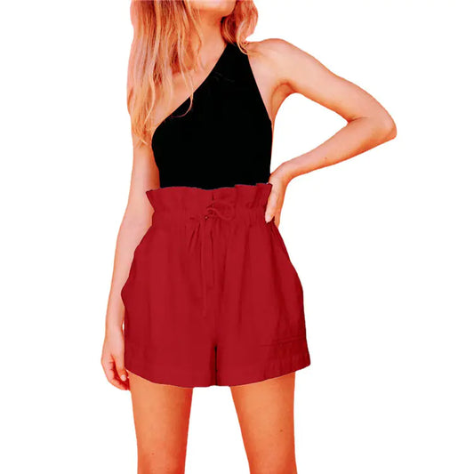 Casual Cotton-Linen Loose Drawstring Wide-Leg Shorts