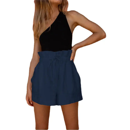 Casual Cotton-Linen Loose Drawstring Wide-Leg Shorts