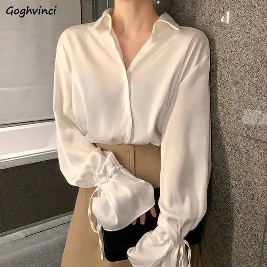 Elegant Solid Chiffon Women's Flare Sleeve Shirt