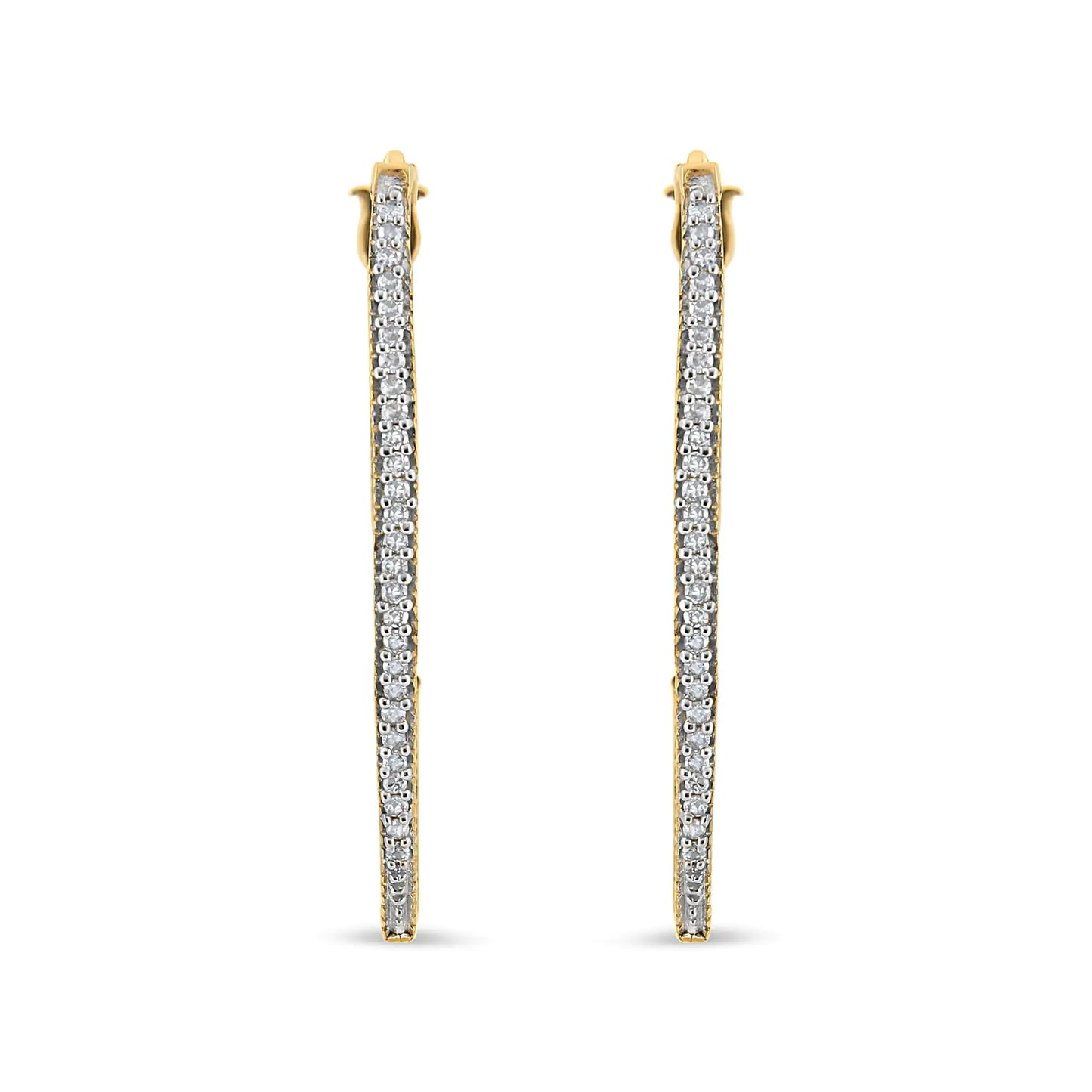 10K Yellow Gold 1/2 Cttw Prong Set Round-Cut Diamond Modern Hoop Earrings (I-J Color, SI1-SI2 Clarity)