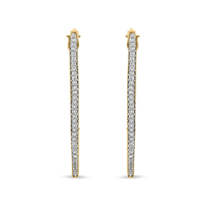 10K Yellow Gold 1/2 Cttw Prong Set Round-Cut Diamond Modern Hoop Earrings (I-J Color, SI1-SI2 Clarity)