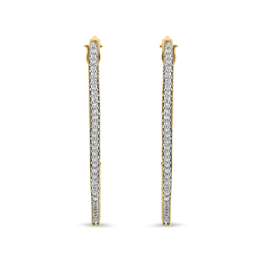 10K Yellow Gold 1/2 Cttw Prong Set Round-Cut Diamond Modern Hoop Earrings (I-J Color, SI1-SI2 Clarity)