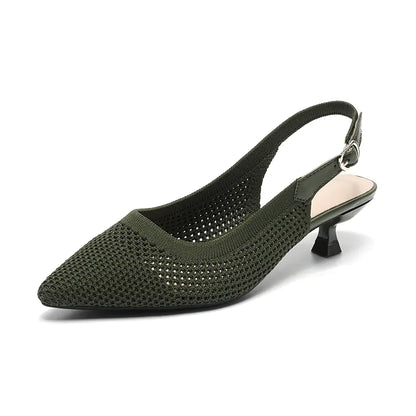 Summer Pointed Toe Hollow Knit Women's Cat Heel Shoes