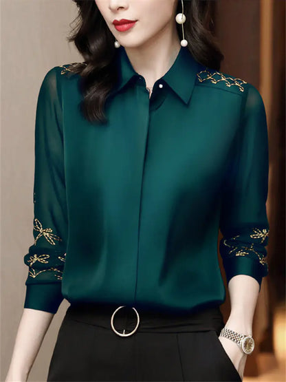 Women's Long Sleeve Chiffon Lace Embroidered Shirt