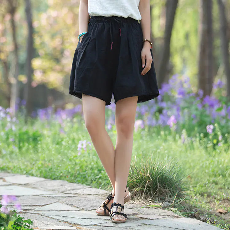 Vintage Loose Linen Drawstring Wide-Leg Pants