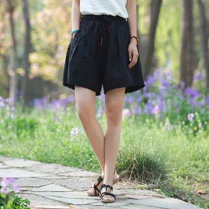 Vintage Loose Linen Drawstring Wide-Leg Pants