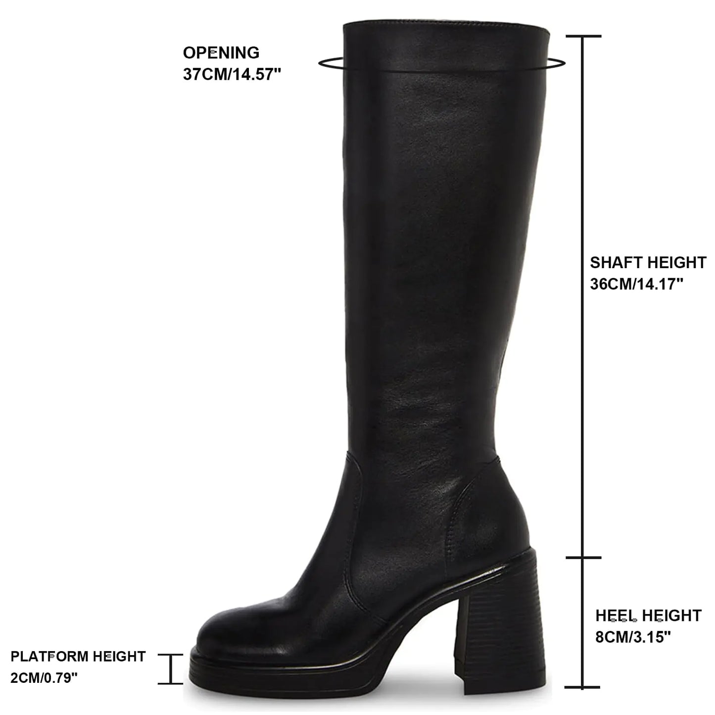 SOVANYOU Black Leather Boots Platform Boots for Women Square Toe Chunky Block Heeled Boots 7 Black-01
