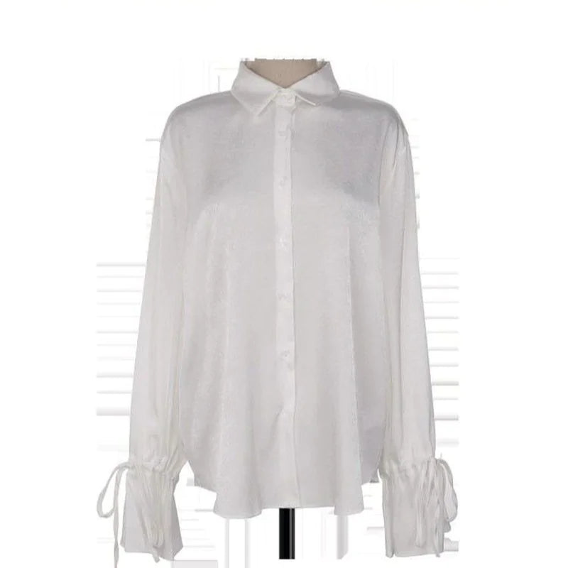 Elegant Solid Chiffon Women's Flare Sleeve Shirt