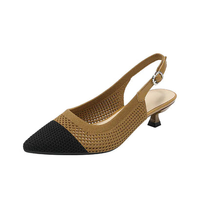 Summer Pointed Toe Hollow Knit Women's Cat Heel Shoes