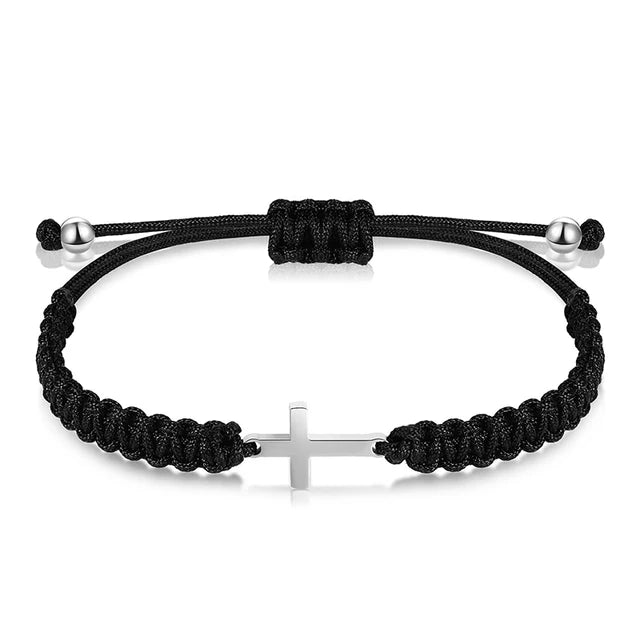 Adjustable Black & White Cross Bracelets