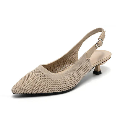 Summer Pointed Toe Hollow Knit Women's Cat Heel Shoes
