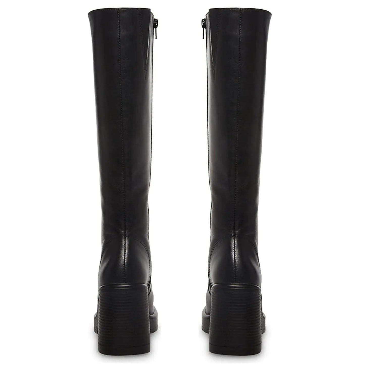 SOVANYOU Black Leather Boots Platform Boots for Women Square Toe Chunky Block Heeled Boots 7 Black-01