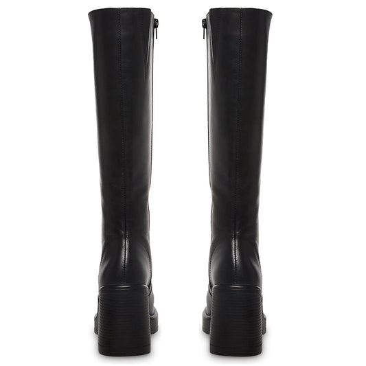 SOVANYOU Black Leather Boots Platform Boots for Women Square Toe Chunky Block Heeled Boots 7 Black-01