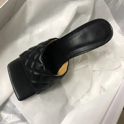 Square Head Leather High Heel Women's Shoes