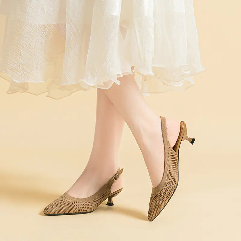 Summer Pointed Toe Hollow Knit Women's Cat Heel Shoes
