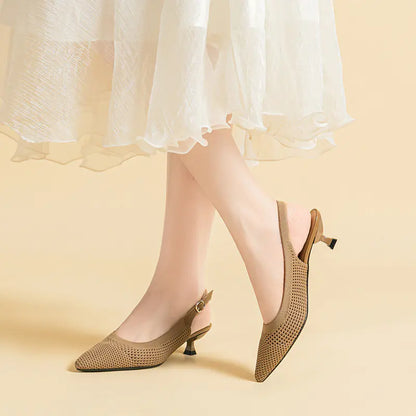 Summer Pointed Toe Hollow Knit Women's Cat Heel Shoes
