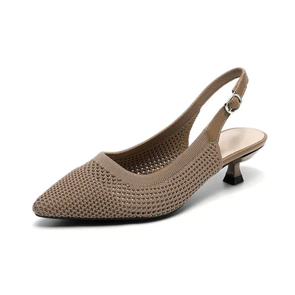 Summer Pointed Toe Hollow Knit Women's Cat Heel Shoes