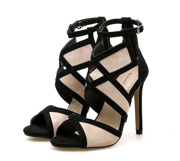 Women's Color-Block Peep-Toe High Heels Sandals