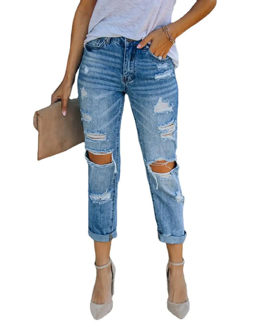 Women's Fashion Straight Leg Water Hole Jeans