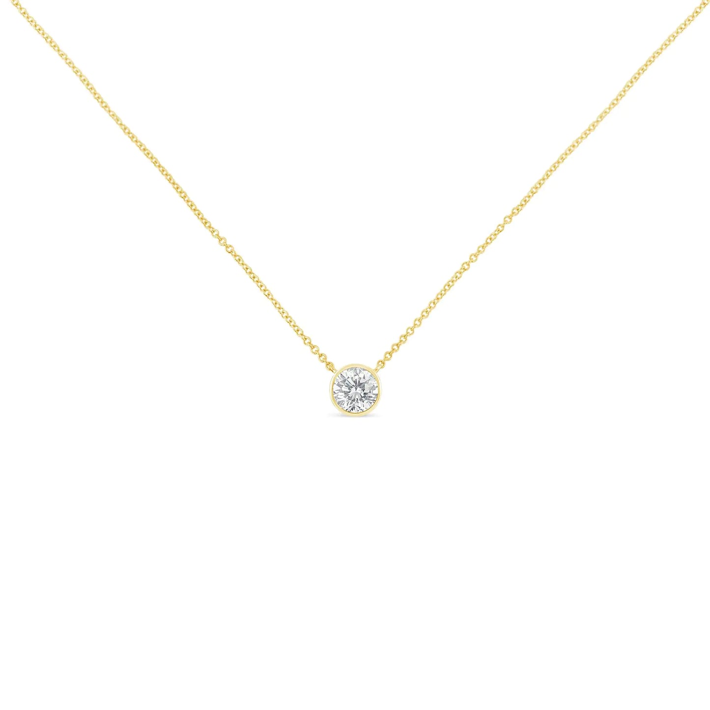 10K Gold 1/10 Carat Round Brilliant-Cut Diamond Modern Bezel-Set Solitaire 16"-18" Pendant Necklace