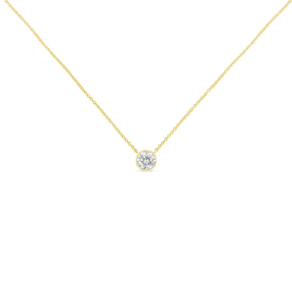 10K Gold 1/10 Carat Round Brilliant-Cut Diamond Modern Bezel-Set Solitaire 16"-18" Pendant Necklace
