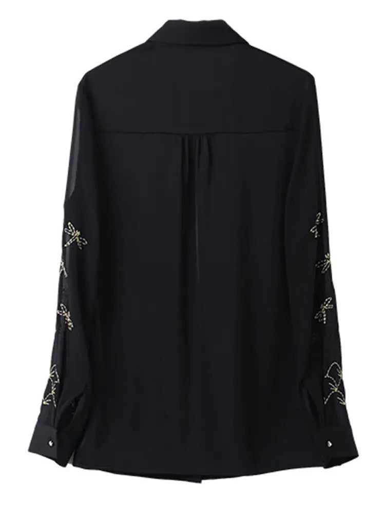 Women's Long Sleeve Chiffon Lace Embroidered Shirt