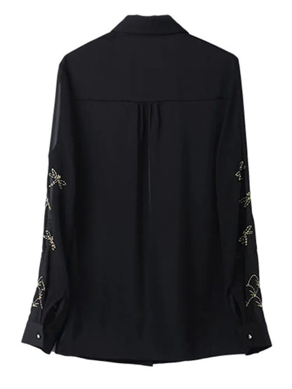 Women's Long Sleeve Chiffon Lace Embroidered Shirt