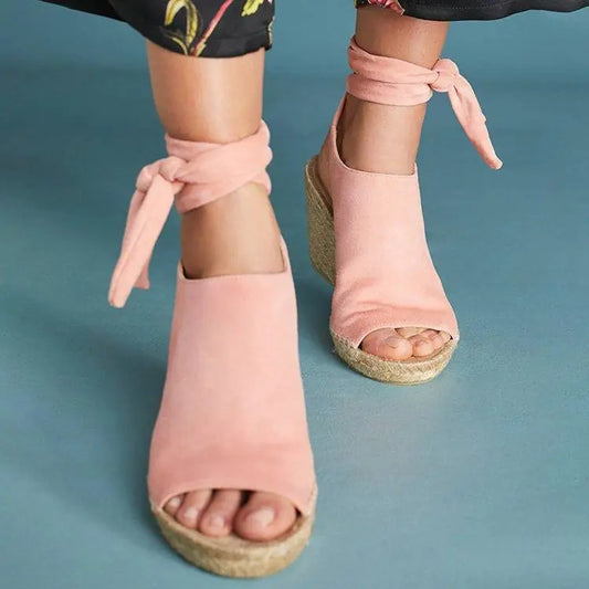 Woven Women's Ankle Strap Wedge Heel Shoes