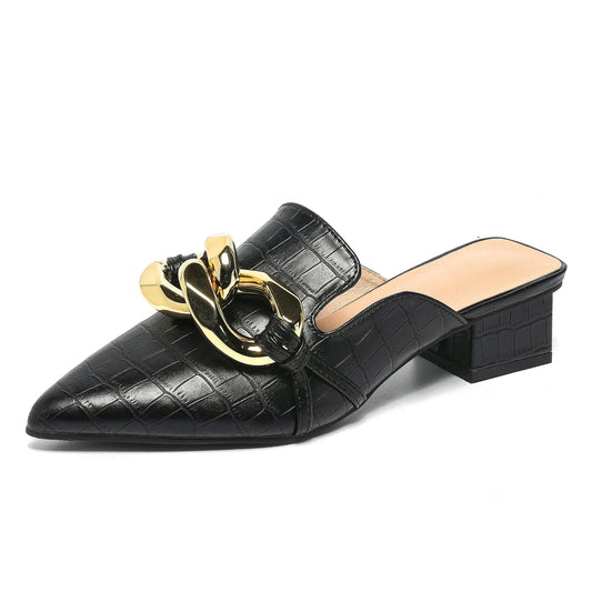 Women's Summer Flat Pointed Shoes with Metal Buckle