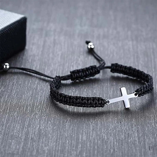 Adjustable Black & White Cross Bracelets