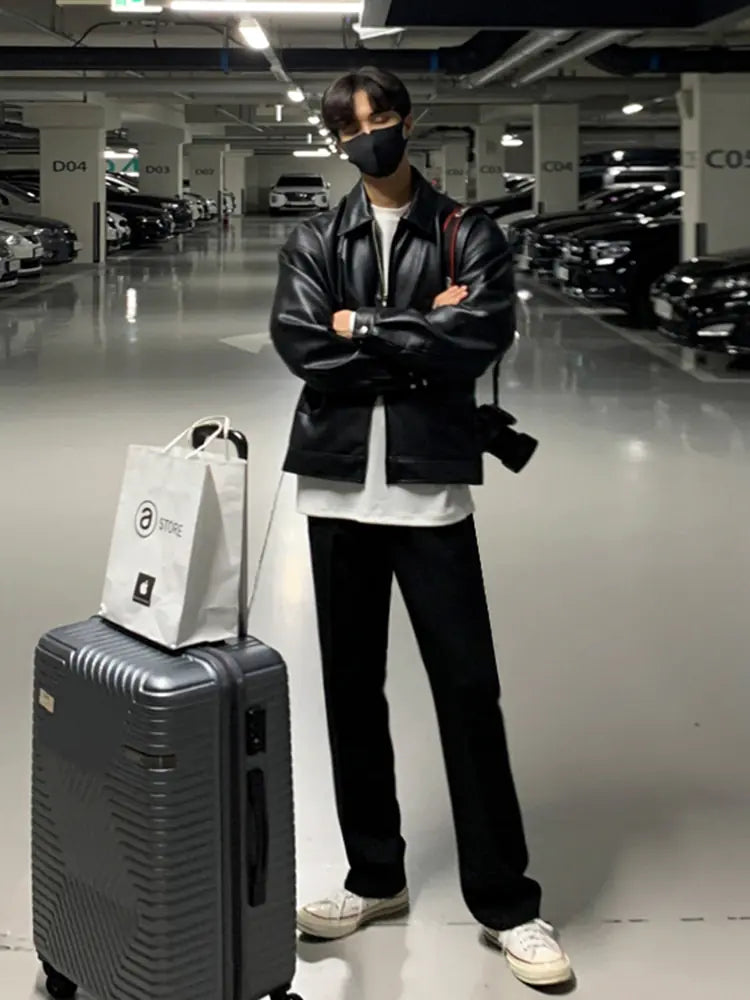 Korean Chic Double Zipper Men's PU Leather Jacket