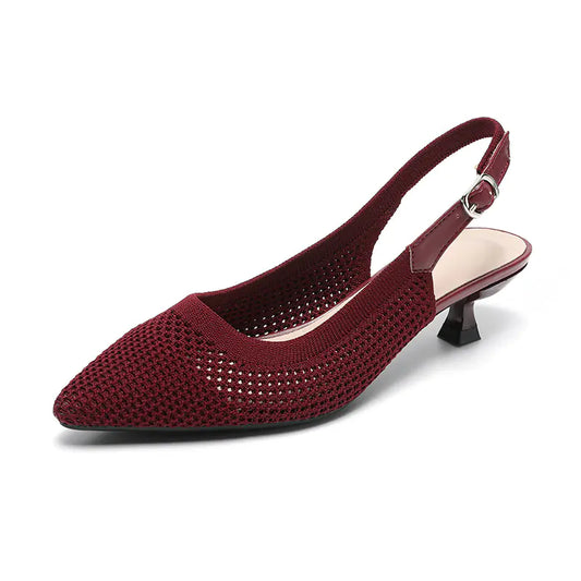 Summer Pointed Toe Hollow Knit Women's Cat Heel Shoes