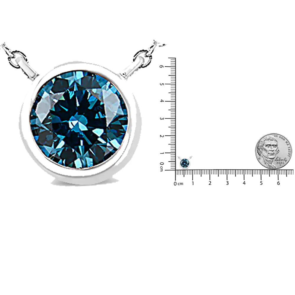 14K White Gold 1/2 Cttw Blue Lab Grown Diamond Modern Bezel-Set Solitaire 16"-18" Pendant Necklace (Blue Color, VS2-SI1 Clarity)