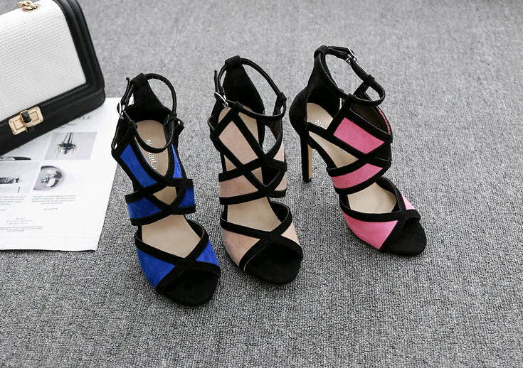 Women's Color-Block Peep-Toe High Heels Sandals