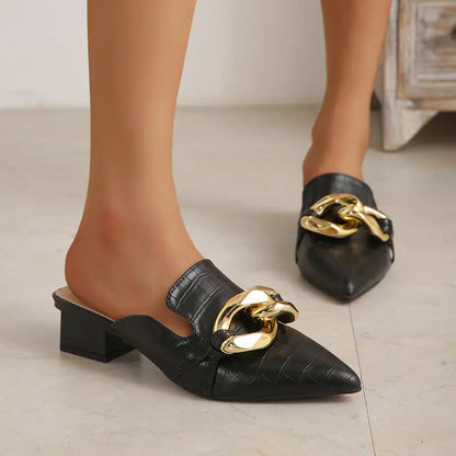 Women's Summer Flat Pointed Shoes with Metal Buckle