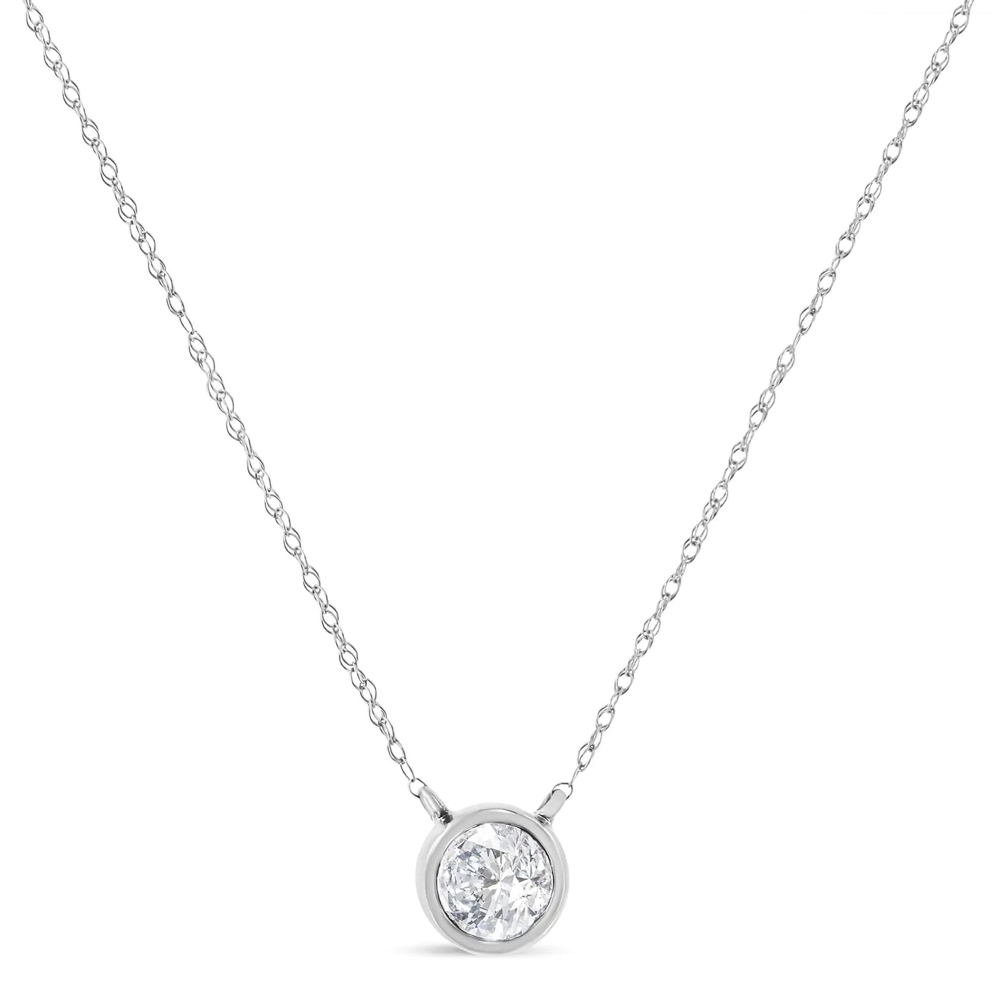 10K Gold 1/10 Carat Round Brilliant-Cut Diamond Modern Bezel-Set Solitaire 16"-18" Pendant Necklace